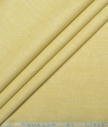 Cavallo by Linen Club Men's Cotton Linen Solids Unstitched Shirt or Kurta Fabric (Sweet Corn Yellow)