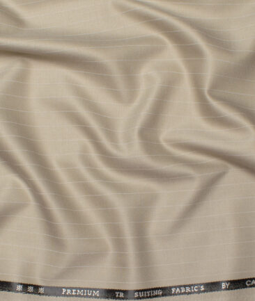 Canetti Men's Terry Rayon  Striped  Unstitched Suiting Fabric (Ivory Beige)