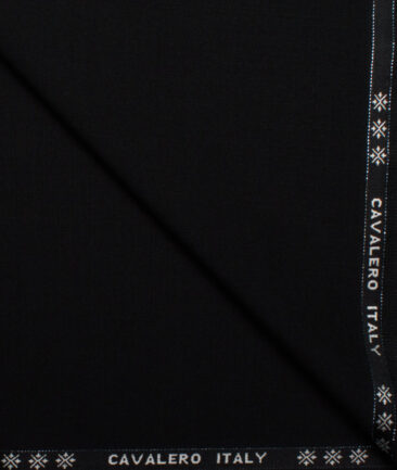 Cavalero Italy Men's 70% Wool Super 150's Solids  Unstitched Suiting Fabric (Jet Black).