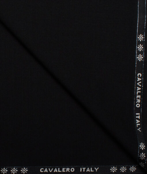 Cavalero Italy Men's 70% Wool Super 150's Solids  Unstitched Suiting Fabric (Jet Black).