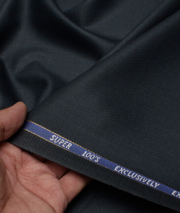 J.Hampstead Italy Men's 20% Wool Super 100's Checks  Unstitched Suiting Fabric (Dark Peacock Blue).