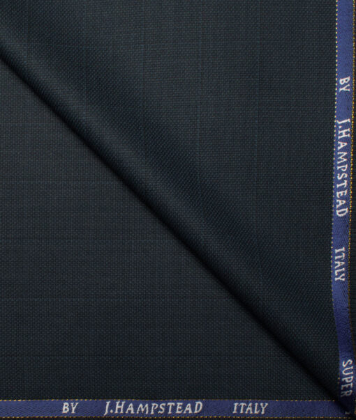 J.Hampstead Italy Men's 20% Wool Super 100's Checks  Unstitched Suiting Fabric (Dark Peacock Blue).