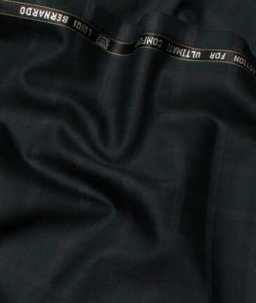 Luigi Bernardo Italy Men's 35% Wool Super 120's Checks  Unstitched Suiting Fabric (Dark Green).