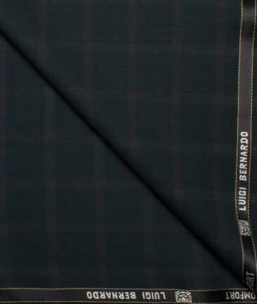 Luigi Bernardo Italy Men's 35% Wool Super 120's Checks  Unstitched Suiting Fabric (Dark Green).