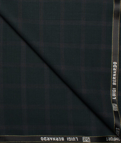 Luigi Bernardo Italy Men's 35% Wool Super 120's Checks  Unstitched Suiting Fabric (Dark Green).