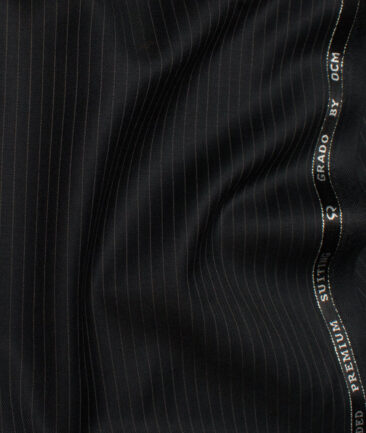 OCM Men's 35% Wool Super 90's Striped  Unstitched Suiting Fabric (Black).