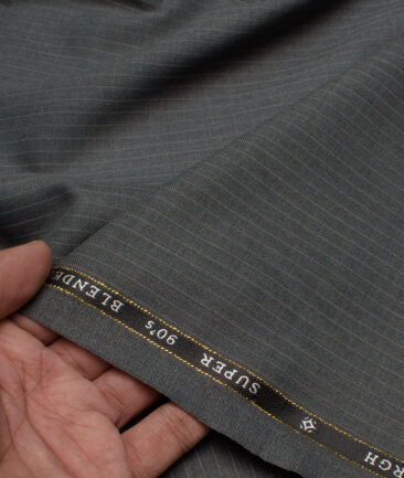 OCM Men's 35% Wool Super 90's Striped  Unstitched Suiting Fabric (Grey).