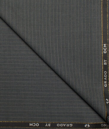OCM Men's 35% Wool Super 90's Striped  Unstitched Suiting Fabric (Grey).