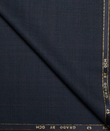 OCM Men's 25% Wool Super 120's Checks  Unstitched Suiting Fabric (Dark Blue).