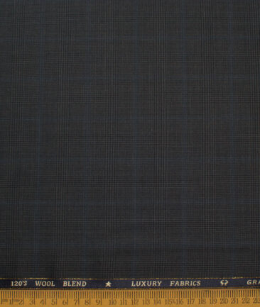 OCM Men's 25% Wool Super 120's Checks  Unstitched Suiting Fabric (Dark Grey) - Image 4