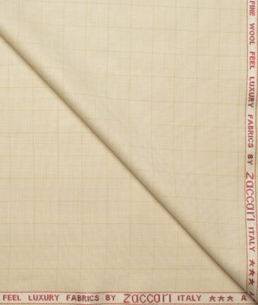 Fashion Flair Men's Terry Rayon  Checks  Unstitched Suiting Fabric (Beige)