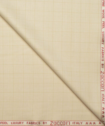 Fashion Flair Men's Terry Rayon  Checks  Unstitched Suiting Fabric (Beige)
