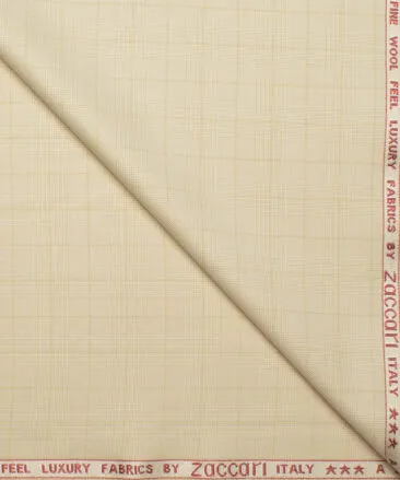Fashion Flair Men's Terry Rayon  Checks  Unstitched Suiting Fabric (Beige)