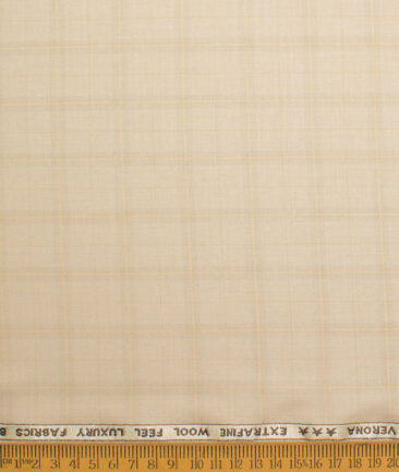 Fashion Flair Men's Terry Rayon  Checks  Unstitched Suiting Fabric (Coconut Beige)