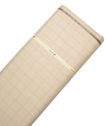 Fashion Flair Men's Terry Rayon  Checks  Unstitched Suiting Fabric (Coconut Beige)