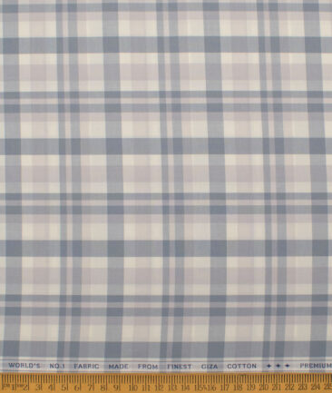 Luthai Men's  Giza Cotton Checks  Unstitched Shirting Fabric (Cream & Grey)