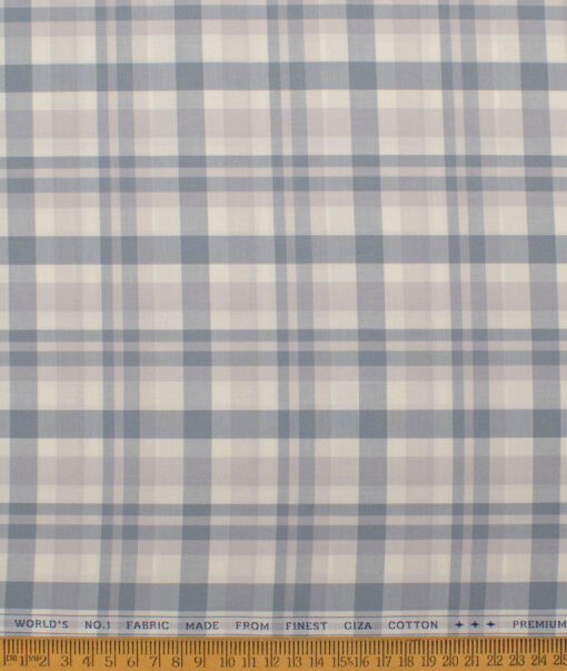Luthai Men's  Giza Cotton Checks  Unstitched Shirting Fabric (Cream & Grey)