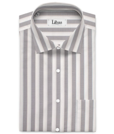 Luthai Men's  Supima Cotton Striped  Unstitched Shirting Fabric (White & Grey)