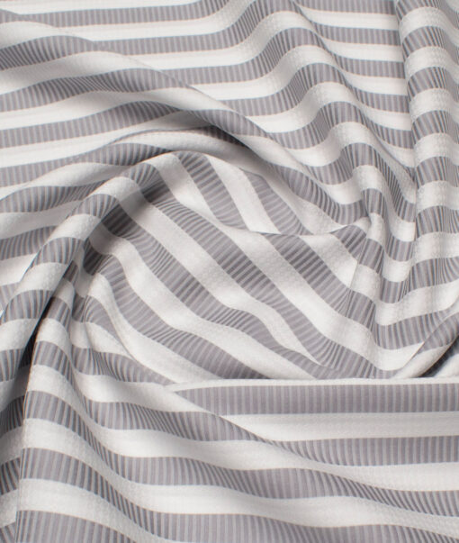 Luthai Men's  Supima Cotton Striped  Unstitched Shirting Fabric (White & Grey)