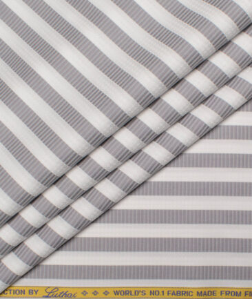 Luthai Men's  Supima Cotton Striped  Unstitched Shirting Fabric (White & Grey)