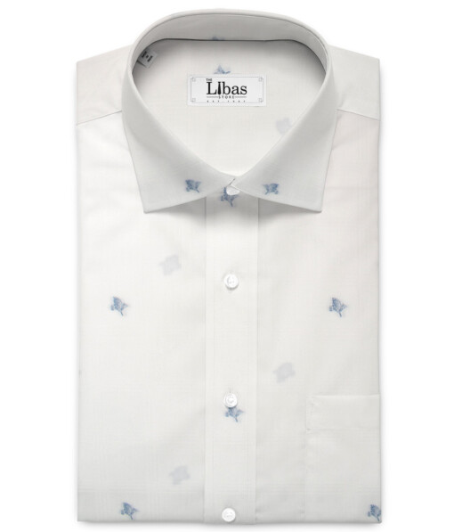 Luthai Men's  Supima Cotton Self Design  Unstitched Shirting Fabric (White)