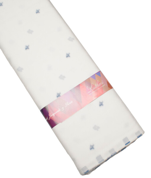 Luthai Men's  Supima Cotton Self Design  Unstitched Shirting Fabric (White)