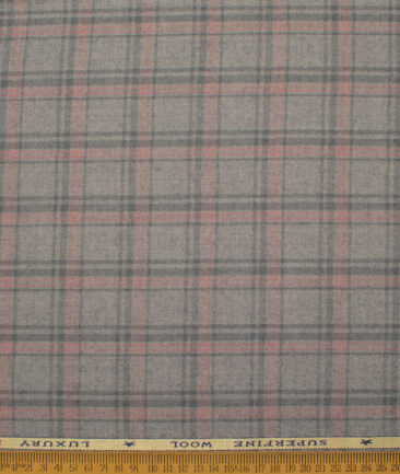 OCM Men's 60% Wool  Checks  Unstitched Tweed Fabric for Jacket & Blazer  (Light Grey)