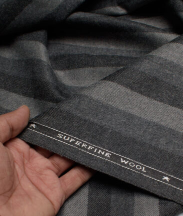 OCM Men's 60% Wool  Striped  Unstitched Tweed Fabric for Jacket & Blazer  (Grey)