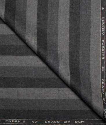 OCM Men's 60% Wool  Striped  Unstitched Tweed Fabric for Jacket & Blazer  (Grey)