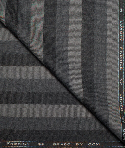 OCM Men's 60% Wool  Striped  Unstitched Tweed Fabric for Jacket & Blazer  (Grey)