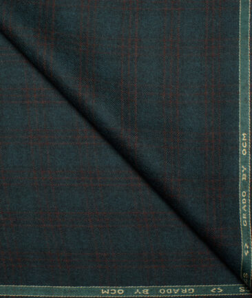 OCM Men's 60% Wool  Checks  Unstitched Tweed Fabric for Jacket & Blazer  (Dark Sea Green)