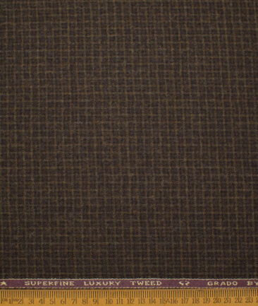 OCM Men's 60% Wool  Checks  Unstitched Tweed Fabric for Jacket & Blazer  (Dark Brown)