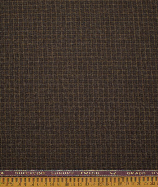 OCM Men's 60% Wool  Checks  Unstitched Tweed Fabric for Jacket & Blazer  (Dark Brown)