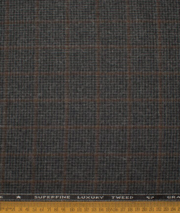 OCM Men's 50% Wool  Checks  Unstitched Tweed Fabric for Jacket & Blazer  (Grey)