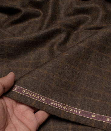 OCM Men's 70% Wool  Checks  Unstitched Tweed Fabric for Jacket & Blazer  (Brown)
