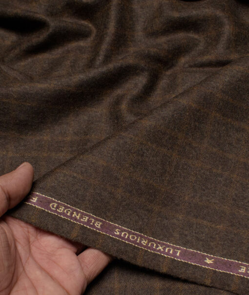 OCM Men's 70% Wool  Checks  Unstitched Tweed Fabric for Jacket & Blazer  (Brown)