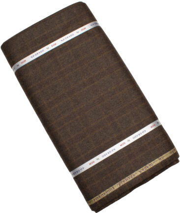 OCM Men's 70% Wool  Checks  Unstitched Tweed Fabric for Jacket & Blazer  (Brown)