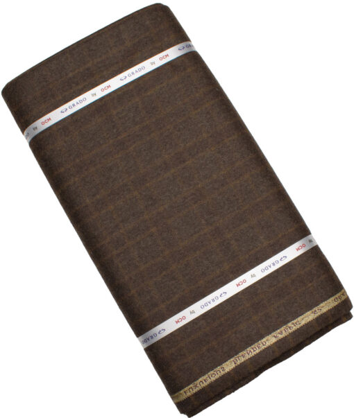 OCM Men's 70% Wool  Checks  Unstitched Tweed Fabric for Jacket & Blazer  (Brown)
