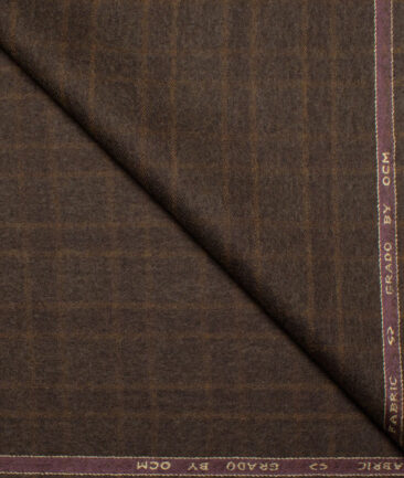 OCM Men's 70% Wool  Checks  Unstitched Tweed Fabric for Jacket & Blazer  (Brown)
