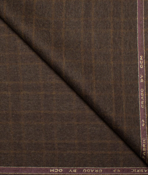 OCM Men's 70% Wool  Checks  Unstitched Tweed Fabric for Jacket & Blazer  (Brown)