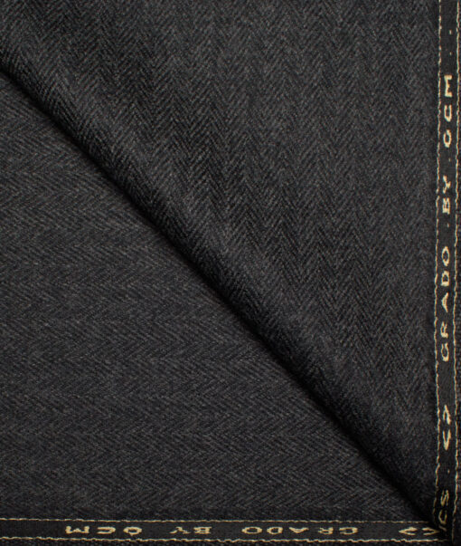 OCM Men's 100% Wool  Herringbone  Unstitched Tweed Fabric for Jacket & Blazer  (Blackish Grey)