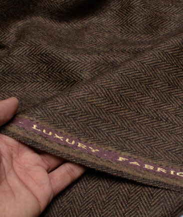 OCM Men's 100% Wool  Herringbone  Unstitched Tweed Fabric for Jacket & Blazer  (Dark Brown)