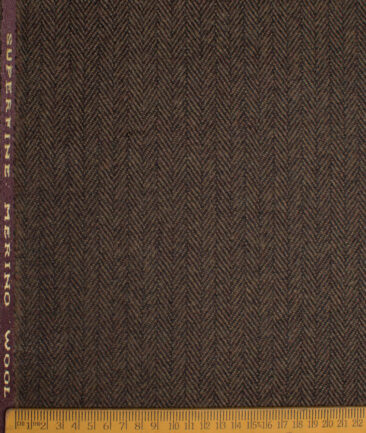 OCM Men's 100% Wool  Herringbone  Unstitched Tweed Fabric for Jacket & Blazer  (Dark Brown)
