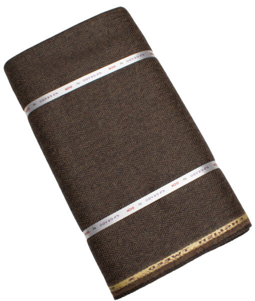OCM Men's 100% Wool  Herringbone  Unstitched Tweed Fabric for Jacket & Blazer  (Dark Brown)