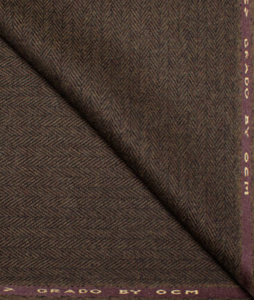 OCM Men's 100% Wool  Herringbone  Unstitched Tweed Fabric for Jacket & Blazer  (Dark Brown)