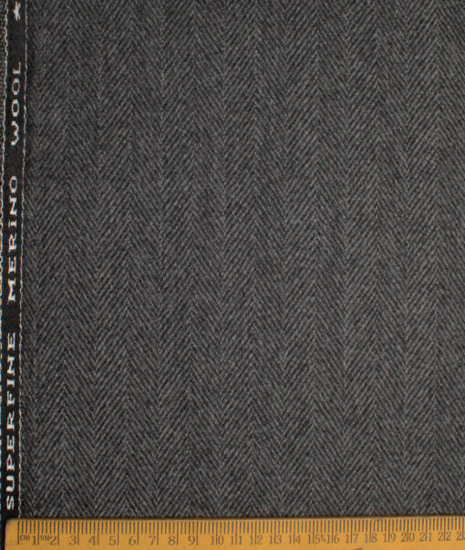 OCM Men's 100% Wool  Herringbone  Unstitched Tweed Fabric for Jacket & Blazer  (Dark Grey)
