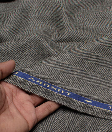 OCM Men's 100% Wool  Herringbone  Unstitched Tweed Fabric for Jacket & Blazer  (Grey)