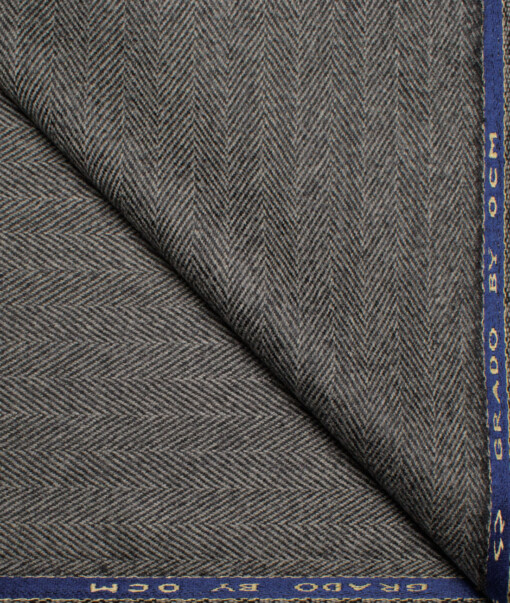 OCM Men's 100% Wool  Herringbone  Unstitched Tweed Fabric for Jacket & Blazer  (Grey)