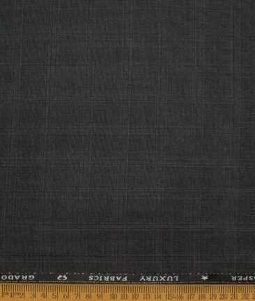 OCM Men's 35% Wool  Checks  Unstitched Suiting Fabric (Dark Grey)