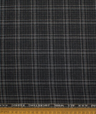 Raymond Men's 100% Wool  Checks  Unstitched Tweed Fabric for Jacket & Blazer  (Black & Grey)